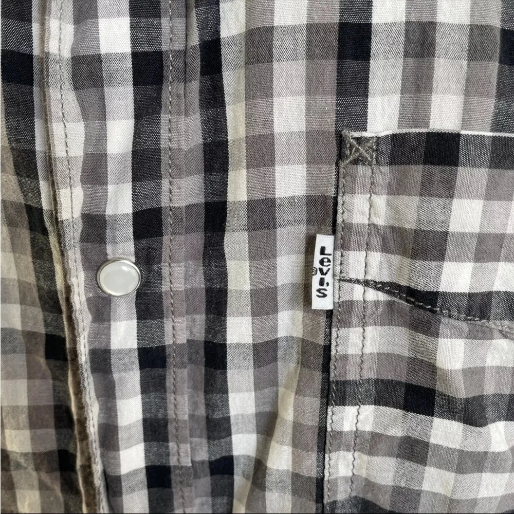 Mens Levi’s Short Sleeve Pearl Snap Shirt Sz XL‎ Black White Check Modern Fit
